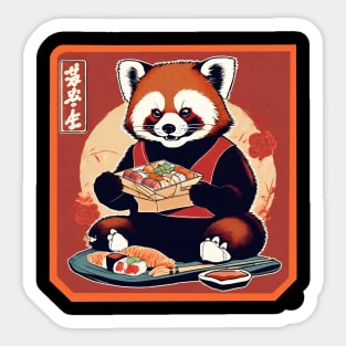 Red panda eat sushi Sticker